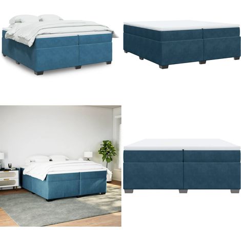 Sommier à lattes de lit et matelas Bleu foncé 200x200cm Velours - Lit Double - Lit Velours - Lit Avec Sommier - Matelas Ressorts Ensachés - Literie - Home & Living (1/5)