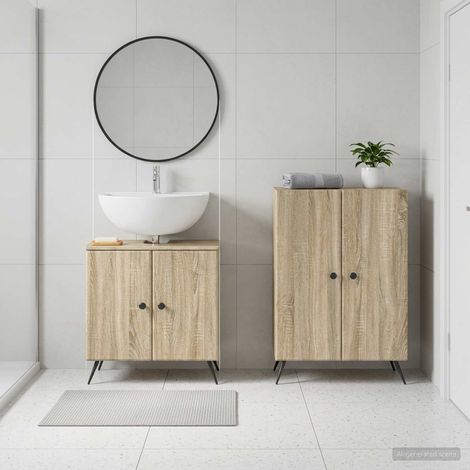 vidaXL 2 Piece Bathroom Cabinet Set BREDA Sonoma Oak Engineered Wood (1/5)