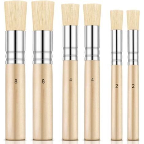 6 Brosses à pochoir en bois – Pinceaux naturels pour peinture à huile, aquarelle et acrylique – 3 tailles pour projets DIY et artisanat (1/5)