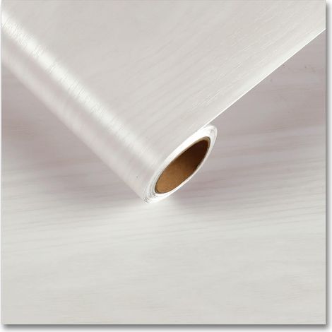 Selbstklebende Tapete in weißer Holzoptik für Wohnzimmer und Küche, 30 cm x 200 cm