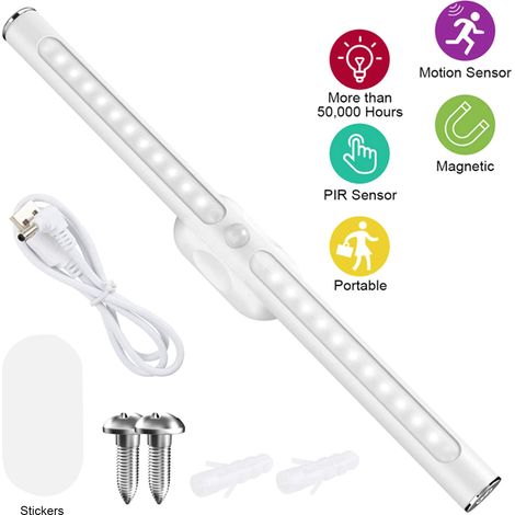Lampe LED Tactile PIR 22 Diodes Métal Argent Rechargeable USB pour Placard Armoire Cuisine Salle de Bain Détection Mouvement (1/5)