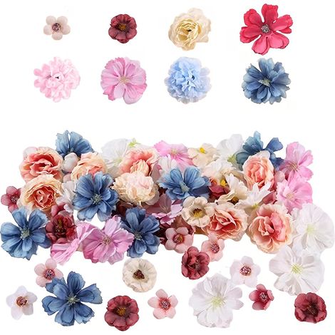 40 Pièces Fausse Fleur Decoration, Fleurs Artificielles Deco Têtes Petite Fleur Soie, Decoration Gateau Guirlande Fleurs Bouquet Mariée de Deco Mariage Bricolage Artisanat Scrapbooking (1/5)