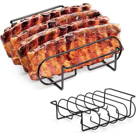 Support de Cuisson Acier Rib Rack, Accessoires Barbecue, Support pour Barbecue, pour Côtes Barbecue Métal, Support de Poulet à Griller, pour Griller des Côtes d'agneau (1/5)