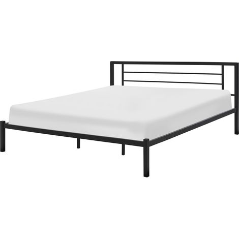 Cama de metal negro estructura de láminas somier 180 x 200 cm cabecero moderno dormitorio Cusset