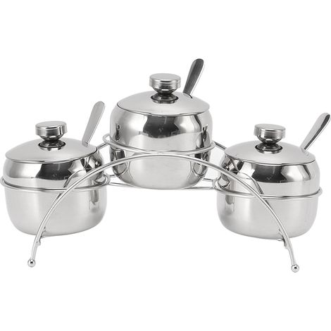 Ensemble de pots à épices, sel et sucre en acier inoxydable 304 avec couvercle et repose-cuillère. (1/5)