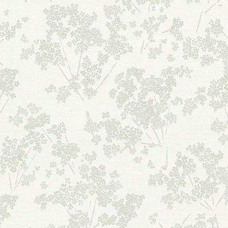 Papel pintado floral Profhome 395482 papel pintado no tejido texturado con ornamentos florales brillante blanco verde gris 5,33 m2