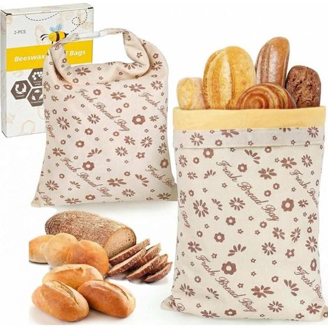 Lot de 2 sacs à pain extra grands en cire d'abeille – Sacs de rangement réutilisables en coton et li (1/5)