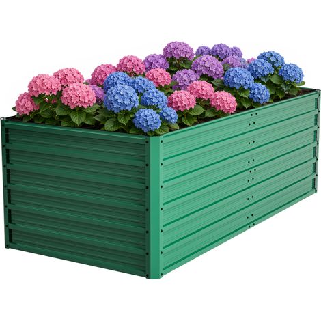 Bac surélevé métal 190x90x64cm – Vert, drainage optimal, résistant – Plantes fleurs potager (1/5)