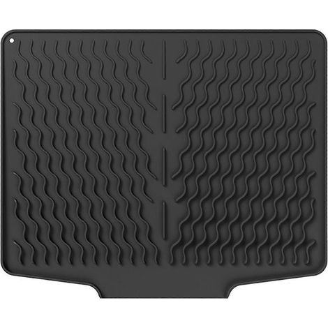 Tapis d'égouttage en silicone pour plans de travail de cuisine, antidérapant, pour un écoulement optimal de l'eau, idéal pour sécher les surfaces inclinées, résistant à la chaleur, noir. (1/5)