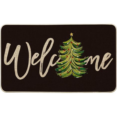 wxsp Zerbino di benvenuto natalizio con albero di Natale nero, decorazione invernale per la casa, zerbino a basso profilo per interni ed esterni, 43x74 cm, nero (1/5)