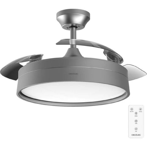 Cecotec Ventilador de Techo con Luz y Aspas Retráctiles EnergySilence Aero 4200 Invisible Steel. 30W, Motor DC, Diámetro 42", Temporizador, 6 Velocidades, Mando a Distancia y Modo Winter-Summer