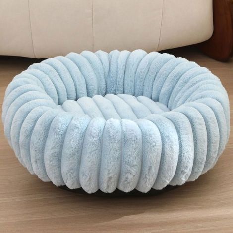 Lit Beignet pour Chat -50cm Coussin Rond Apaisant en Peluche, Lavable avec Fond Antidérapant pour Chaton,Chiot-bleu (1/5)
