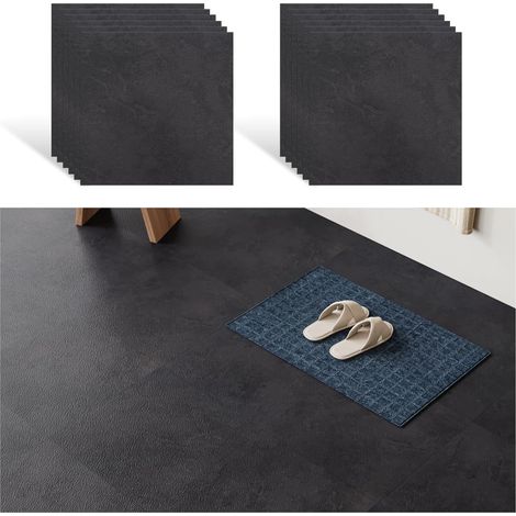 Dalle PVC Adhesive Sol Beton Noir 12 Pièces Carrelage Adhesif Sol Ciment Noir Dalle Garage Carreaux Adhesif Cuisine Salle de Bain Imperméable Amovible Buanderie Chambre 1.5mm 30 cm ×30 cm (1/5)