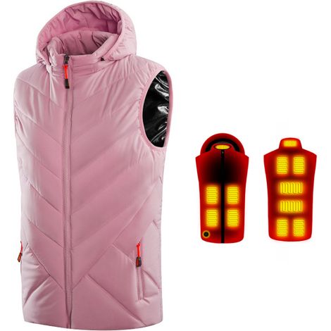 Beheizbare Weste mit USB-Anschluss für Damen und Herren. Temperaturregulierbare Körperheizweste mit integriertem Heizkissen für Outdoor-Aktivitäten wie Skifahren, Wandern und Camping. Hellrosa, Größe