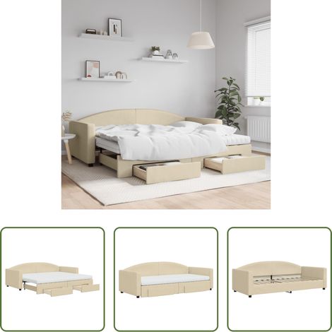 vidaXL Sofa-Bett -  Tagesbett Ausziehbar mit Schubladen Creme 90x200 cm Stoff