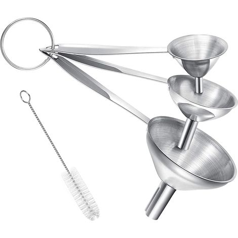 Petits entonnoirs pour remplir les bouteilles, lot de 3 entonnoirs de cuisine en acier inoxydable avec long manche, mini-entonnoirs en métal de qualité alimentaire pour le transvasement de liquides hu (1/5)