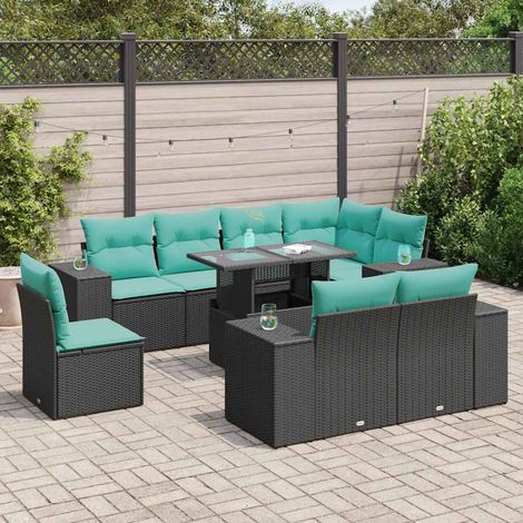 vidaXL Set Divani Giardino 9 pz con Cuscini Nero in Polyrattan Acacia (1/5)