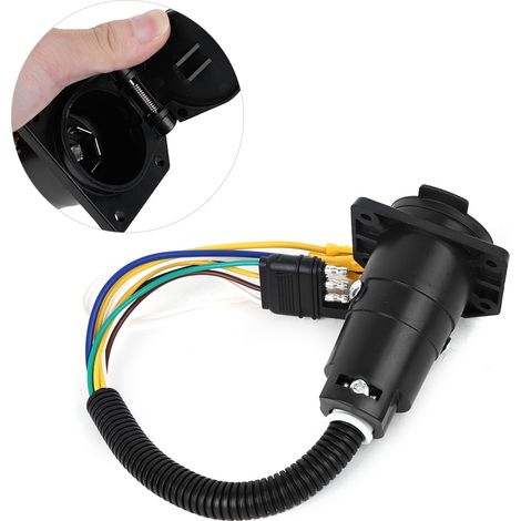 4-poliger Flachstecker auf 7-poligen Rundstecker-Anschlusskabel (US-Typ) für Wohnmobile, LKW und Anhängerkupplung mit Halterung (6–24 V) (1/5)