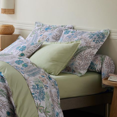 Taie de traversin satin de coton végétal Bleu 86x140 cm