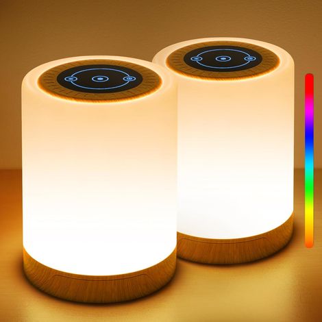 Lot de 2 lampes de chevet, veilleuses pour chambre et salon, tactiles, avec lumière chaude et changement de couleur RVB, rechargeables et minuterie pour adultes [Classe énergétique G]