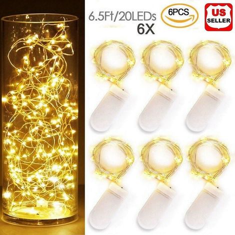 Guirlande Lumineuse LED - 2 m - 20 LED - Fil de Cuivre Souple - Étanche IP67 - Alimentation par Piles CR2032 - 6 Pièces (1/5)