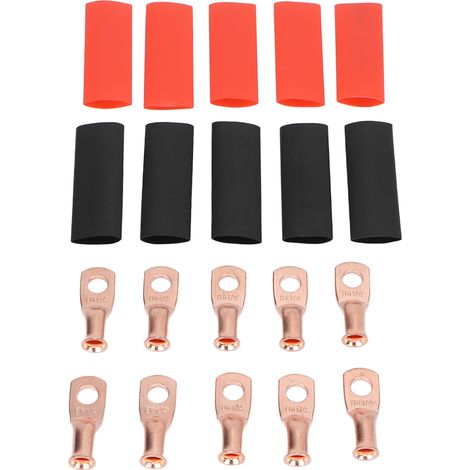 Connecteurs batterie cuivre 8x1/4, 10 embouts de câble AWG 8, cosse à sertir avec gaine thermorétractable, lot de 10 pièces pour terminal batterie (1/5)