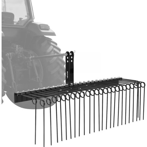 Râteau Paysager Tracté 153 cm Râteau Déchaumeur Remorquable pour Attelage 3 Points Tracteurs Catégorie 1 Collecte Aiguilles de Pin, Paille, Feuilles, Nettoyage Jardin, 26 Dents Acier à Ressort (1/5)