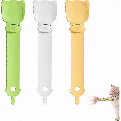 Distributeur de friandises pour chat (lot de 3) avec cuillère, distributeur multicolore pour aliments humides, outil coulissant à presser pour les friandises félines (1/5)