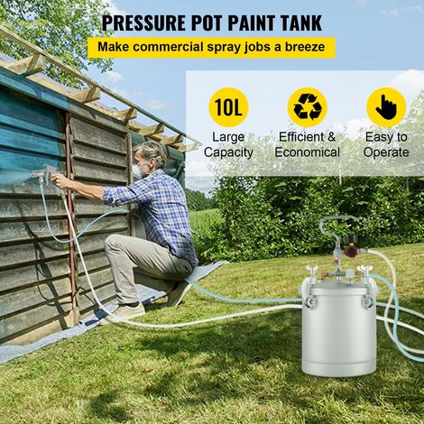 Cuve à peinture sous pression pro 10L 2.5 gal réservoir pulvérisateur pistolet à peinture buse 1.5mm pour projet 10L (1/5)