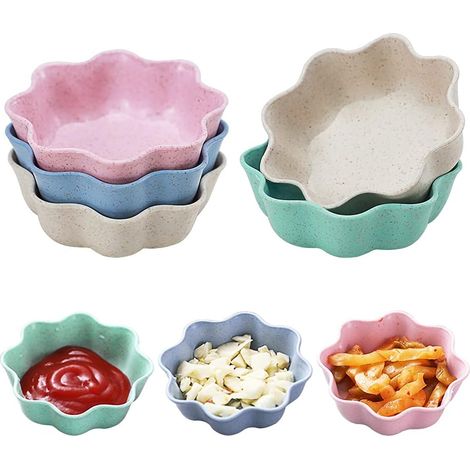 Lot de 8 coupelles à sauce, coupelles à sauce soja en paille de blé, bols à trempette multicolores, mini-assiettes apéritives pour apéritif et trempette (1/5)