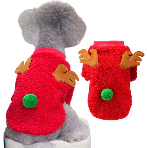 1 déguisement de Noël pour chien et chat, motif cerf, pull en polaire rouge, taille M à XXL, pour fêtes d'hiver (1/5)