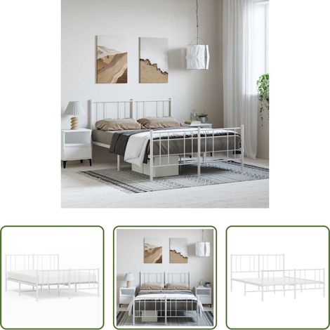 Cadre de lit - Cadre de lit métal sans matelas et pied de lit blanc 150x200 cm (1/5)
