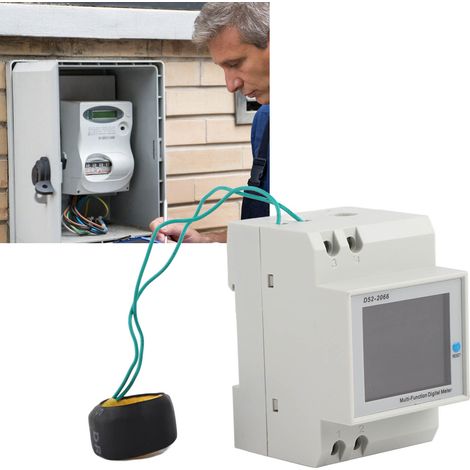 Compteur électrique intelligent monophasé domestique D52-2066, montage sur rail DIN, mesure la tension, le courant, la puissance et le facteur de fréquence, avec transformateur de courant externe, 250 (1/5)