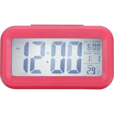 Beyamis Horloge électronique LCD, grand écran, silencieuse, affichage intelligent de l'heure et de la température, réveil GHY-501 Rose (1/5)
