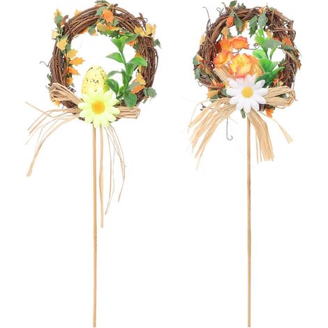 2-teiliges Osterdekorationsset: Osterblumenkranz, zarter Tür-Eierkranz, Heimdekoration-32x11cm (1/3)