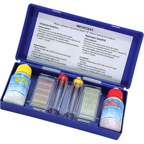 Wasserqualitäts-Testlösung mit Teststreifenröhrchen zur pH-Wert- und Restchlorbestimmung (1/5)