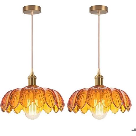 2pcs Suspension Luminaire Moderne en Verre,Lustre Vintage Abat-jour Design Fleurs Ambre Lampe de Plafond Retro pour Salon,25cm (1/5)