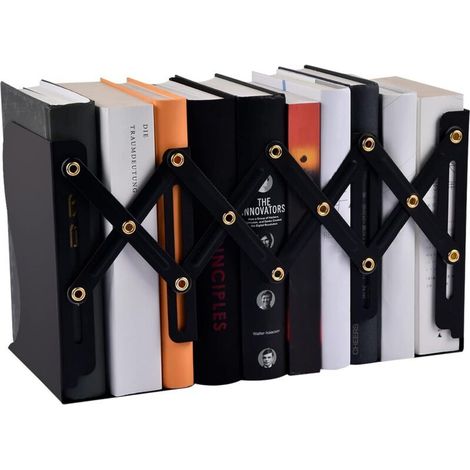 Étagère métallique réglable, étagère de bureau extensible, idéale pour la maison, le bureau, l'école, la bibliothèque (6038 Grande étagère extensible sans autocollants - Noir) (1/5)
