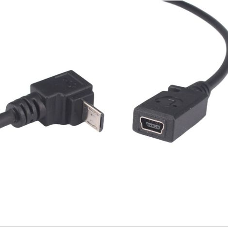 Micro-USB-Stecker auf Mini-USB-Buchse Datenkabel mit 90°-Links-Rechts-Winkelbiegung. (1/4)