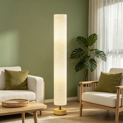 Lampadaire gris pour salon avec abat-jour en lin, 2 douilles E27 et interrupteur au pied, 120 cm (1/4)