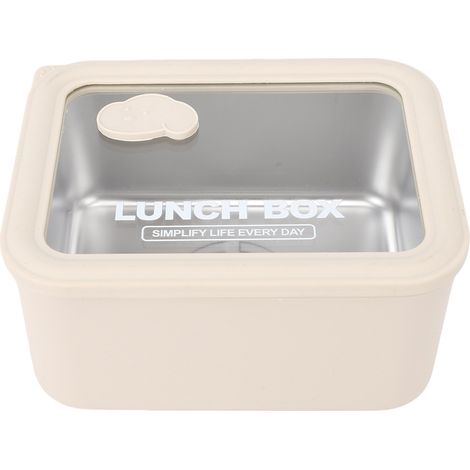 Récipient à déjeuner visible au micro-ondes, boîte portable en acier inoxydable 304 pour l'école pique-nique voyage Beige petit 600ml. (1/5)