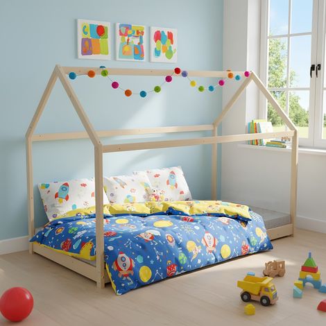 Lit cabane PANDA 90x200 + 1 sommier / Bois clair/ 205x97x135 (1/4)