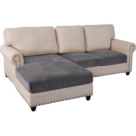 Stretch Velvet Sofa Cushion Cover, Left/Right Sectional Sofa Seat Covers, Seat Cushion Cover, Furniture Protective Cover (3 Seater, Grey) (1/5)