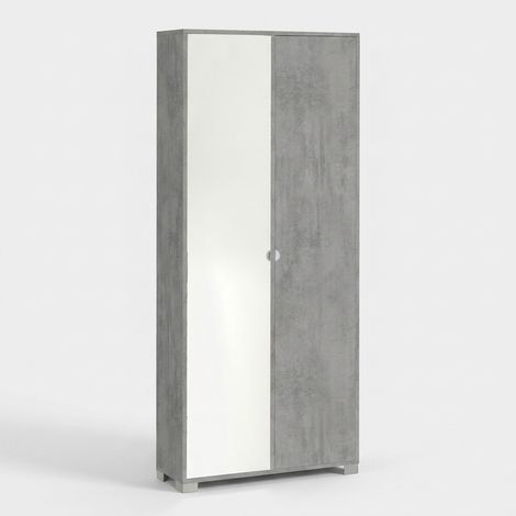 Armoire multiusage 2 portes avec miroir gain de place Quadrante - Gris
