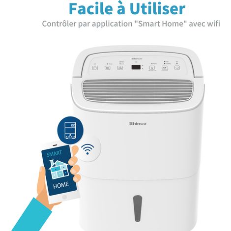 Shinco – Déshumidificateur 50L/jour pour pièces jusqu'à 55m² – Drainage continu, contrôle APP, filtre à charbon actif – Mode séchage et silence — vue 3