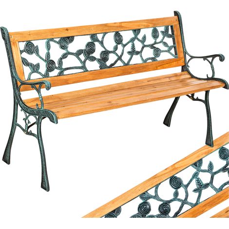 Banc de jardin 2 places robuste bois sapin fonte, marron 124x52x74cm