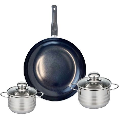 Ensemble de 1 Poêle de cuisson 32 cm et 2 faitouts 14 et 16 cm Elo Prima Brillant (1/5)