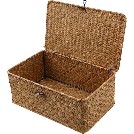 Panier Rangement - Rotin Tressé Avec Couvercle - Pour Salle De Bain Cuisine Salon - 1 Pièce (1/5)