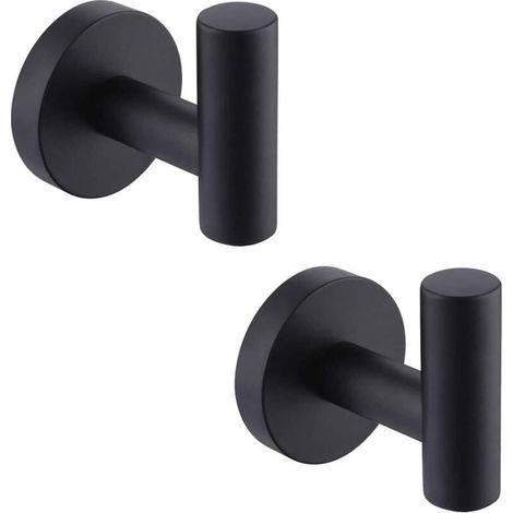 Crochets porte-serviettes pour salle de bain, lot de 2, crochets muraux pour peignoirs, crochets pour vêtements en acier inoxydable SUS 304, pour salle de bain, cuisine, bureau et dressing (noir, lot (1/5)