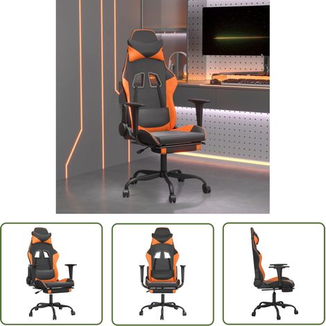 The Living Store Gaming-Stuhl mit Fußstütze Schwarz und Orange Kunstleder - Gaming-Stuhl - Gamer Chair - Bürostuhle - Ergonomischer Stuhl - PC-Stuhl (1/5)
